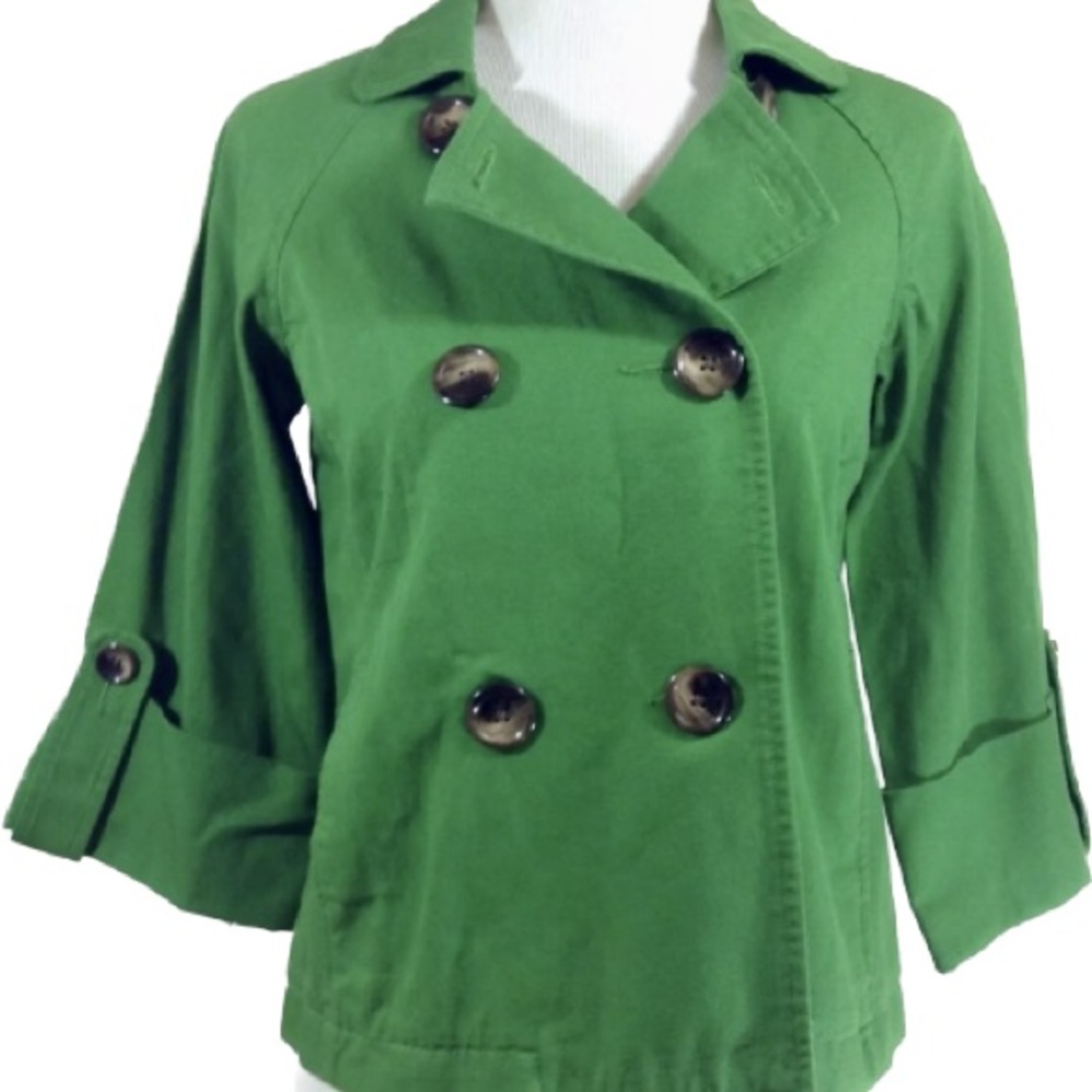 NWT Green Double Breasted Cropped Jacket Size Small Cotton